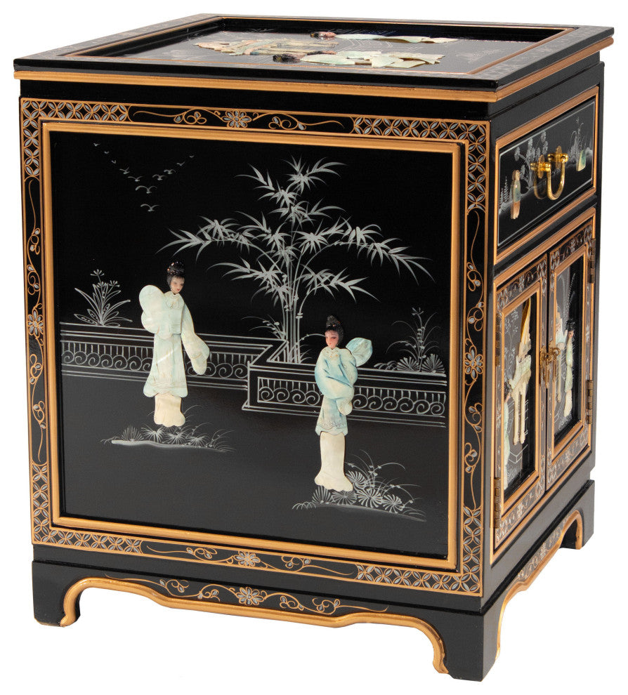 Black Lacquer End Table Royal Ladies
