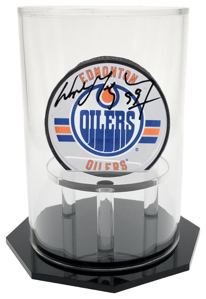 OnDisplay Deluxe UV-Protected Hockey Puck Display Case - Round Black Base