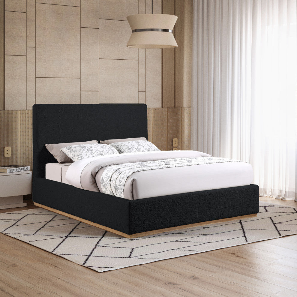 Monaco Boucle Fabric Upholstered Bed, Black, Full