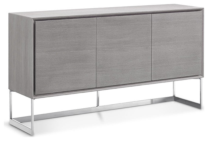 HomeRoots 60" X 15" X 32" Gray oak Stainless Steel Buffet