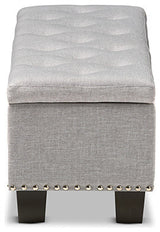Hannah Grayish Beige Fabric Upholstered Button-Tufting Storage Ottoman Bench