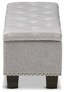 Hannah Grayish Beige Fabric Upholstered Button-Tufting Storage Ottoman Bench