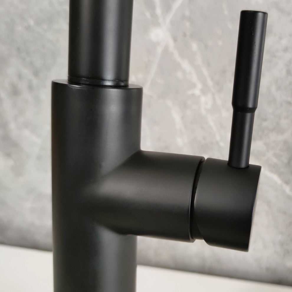 Matte Black Stainless Steel Single Handle Pull Out Kitchen Sink Faucet