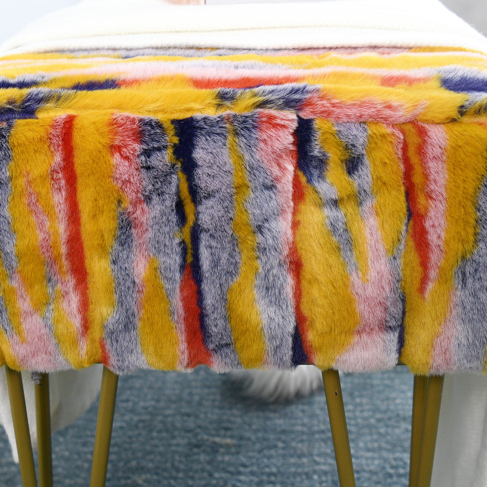 Multi Jacquard Faux Fur Ottoman, Orange, 46"x16"x7"
