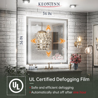 Bathroom Wall Mirror, Frontlit/Backlit, Dimmable, 36"x36"