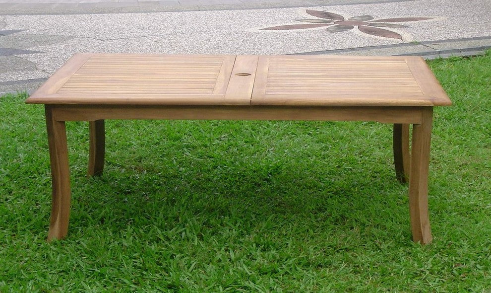 9-Piece Outdoor Teak Dining Set, 117" Extension Rectangle Table, 8 Arm Chairs