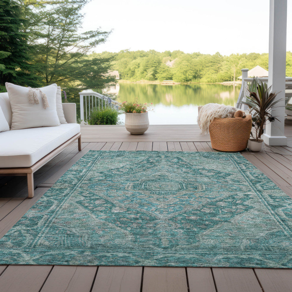 Machine Washable Indoor/Outdoor Chantille ACN1761 Teal 8' x 10' Rug