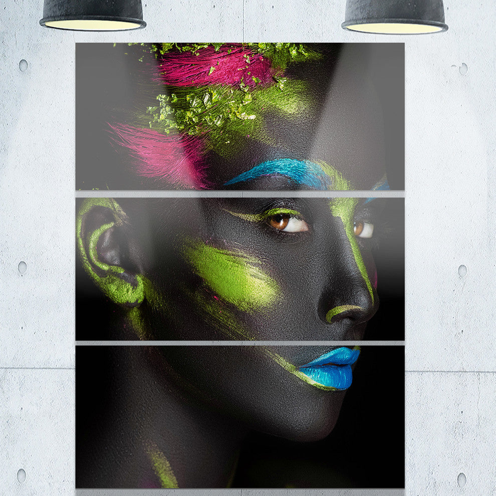 "Dark-Skinned Girl With Make-up" Digital Metal Wall Art, 3 Panels, 28"x36"