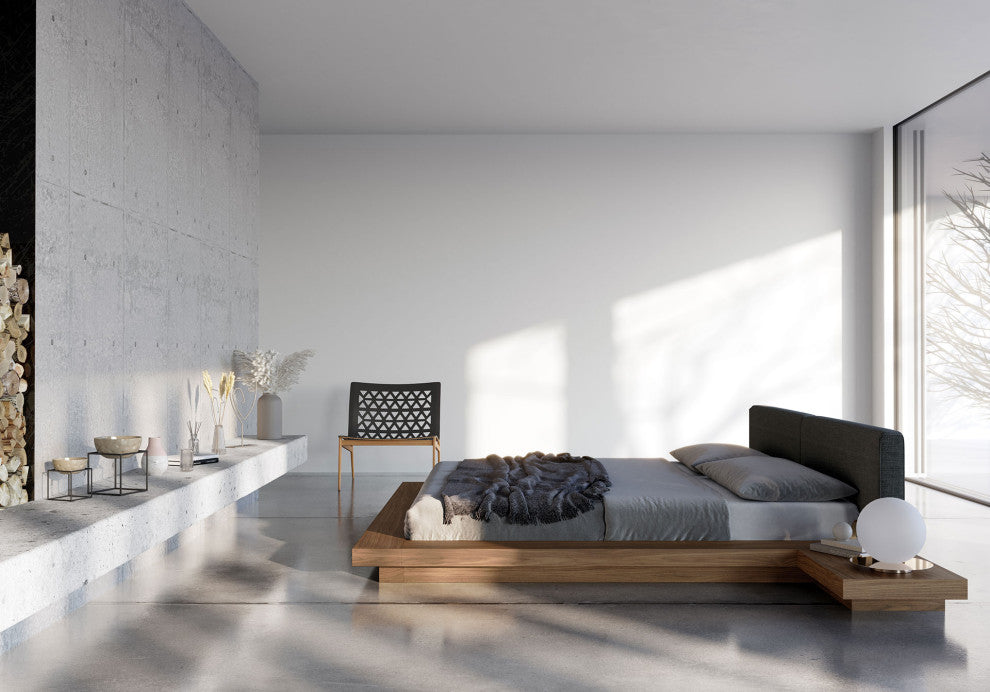 Akanji Bed Soft Carbon Fabric and Walnut / King