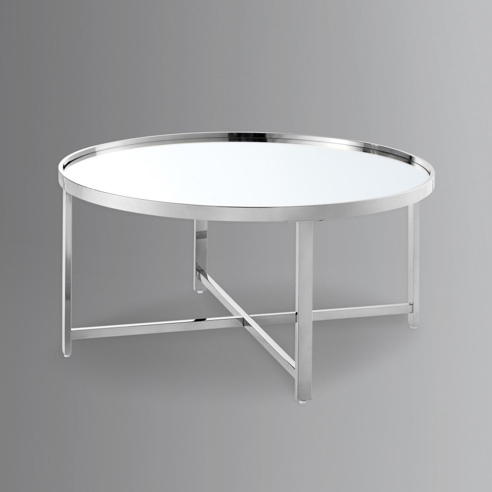 Nicole Miller Alinah Coffee Table, Mirrored Top, Chrome