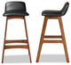 Cathryn Modern Black Faux Leather and Walnut Stools, Set of 2, Bar Height