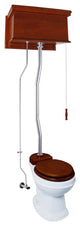 Mahogany Flat High Tank Pull Chain Toilet with White Round Bowl and Satin Z-Pipe