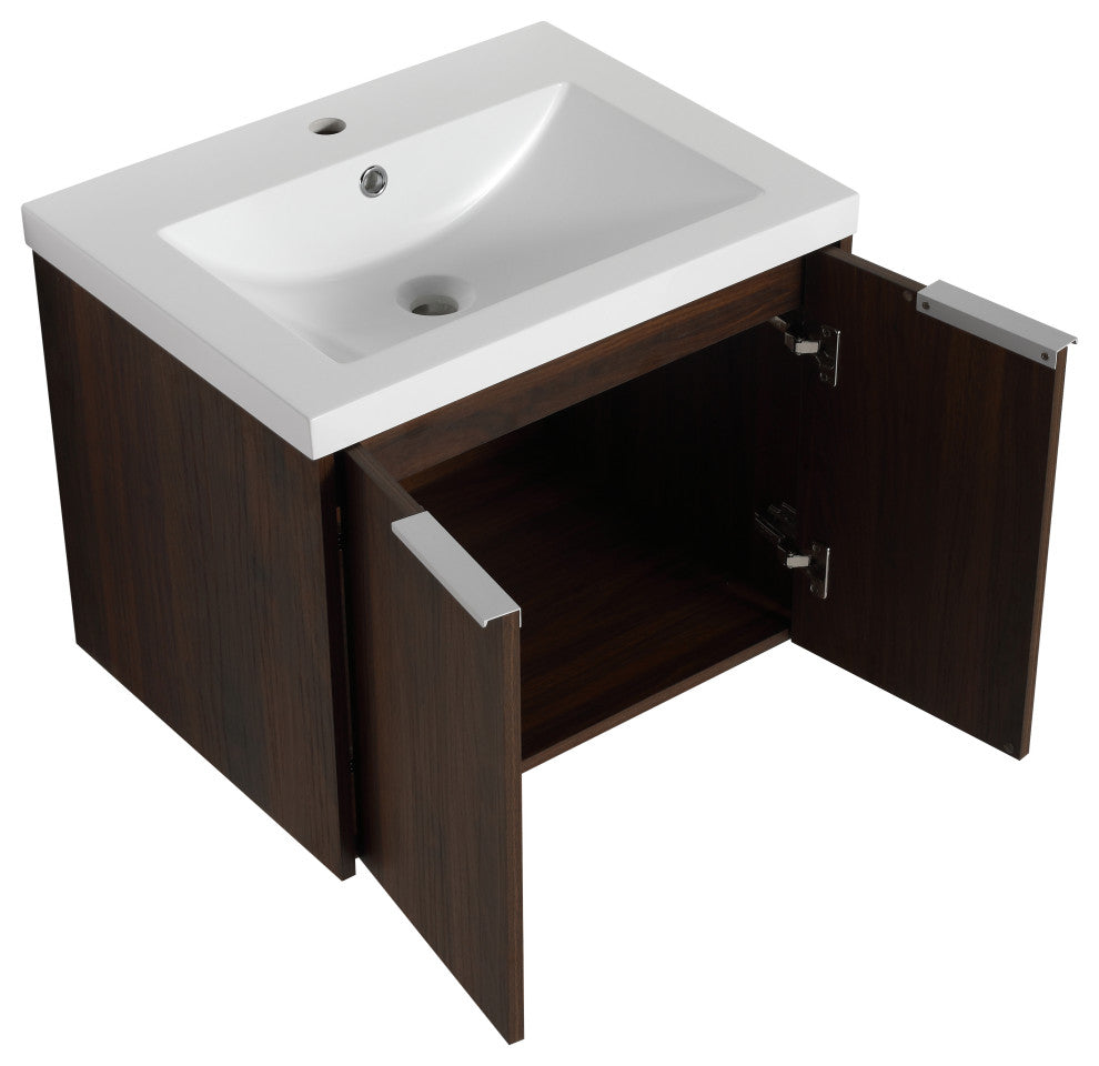BNK Bathroom Vanity with Resin Sink, Modern Design with Soft Close Doors, California  Walnut