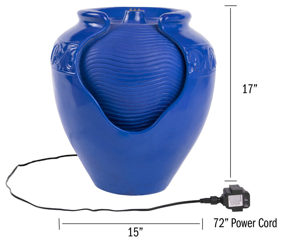 Pure Garden Resin Electric Glazed Jar Water Fountain, Blue