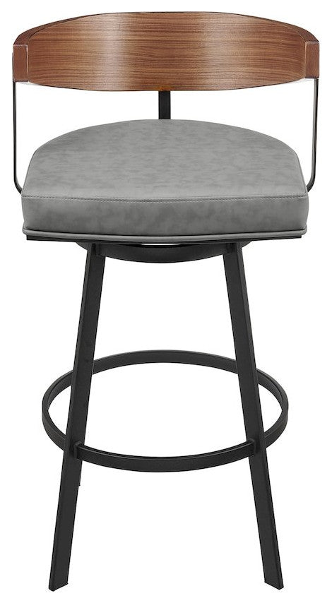 26 Swivel Counter Stool in Black Iron with Walnut Finish
