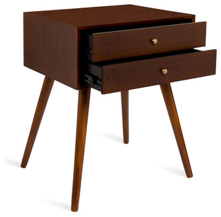 Finco Two Drawer Wood Nighstand Side Table, Brown