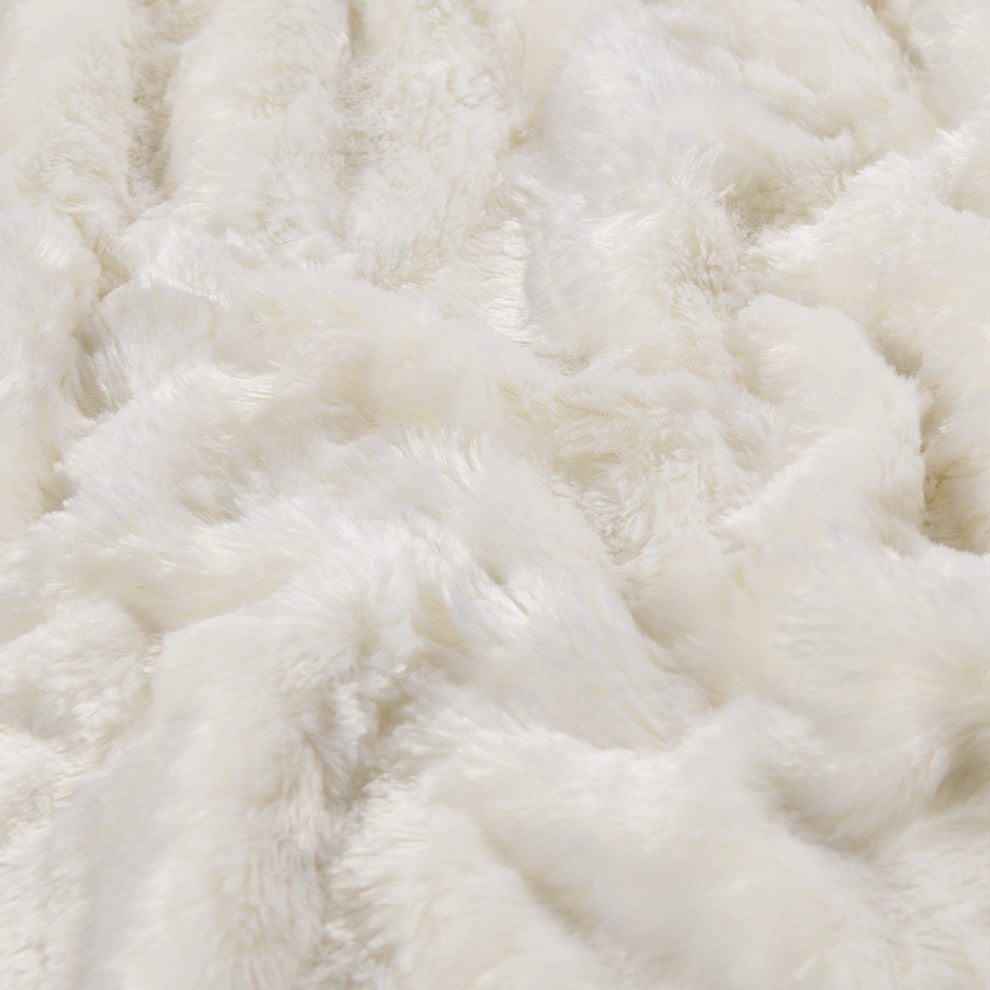 Double Sided Over-Sized Faux Fur Throw Blanket, Ivory, 70''x80''