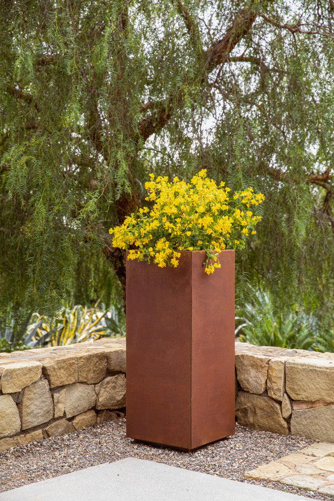 Metallic Series Corten Steel Pedestal Planter, Tall