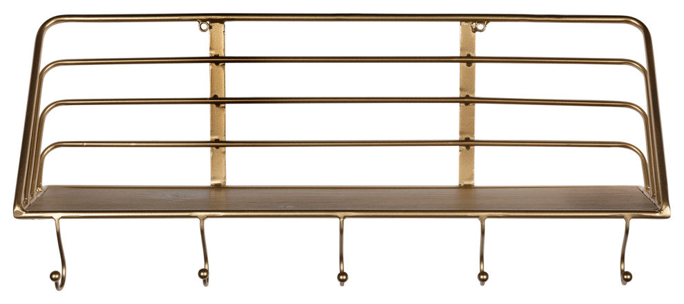 Golden Metal Shelf With Hooks