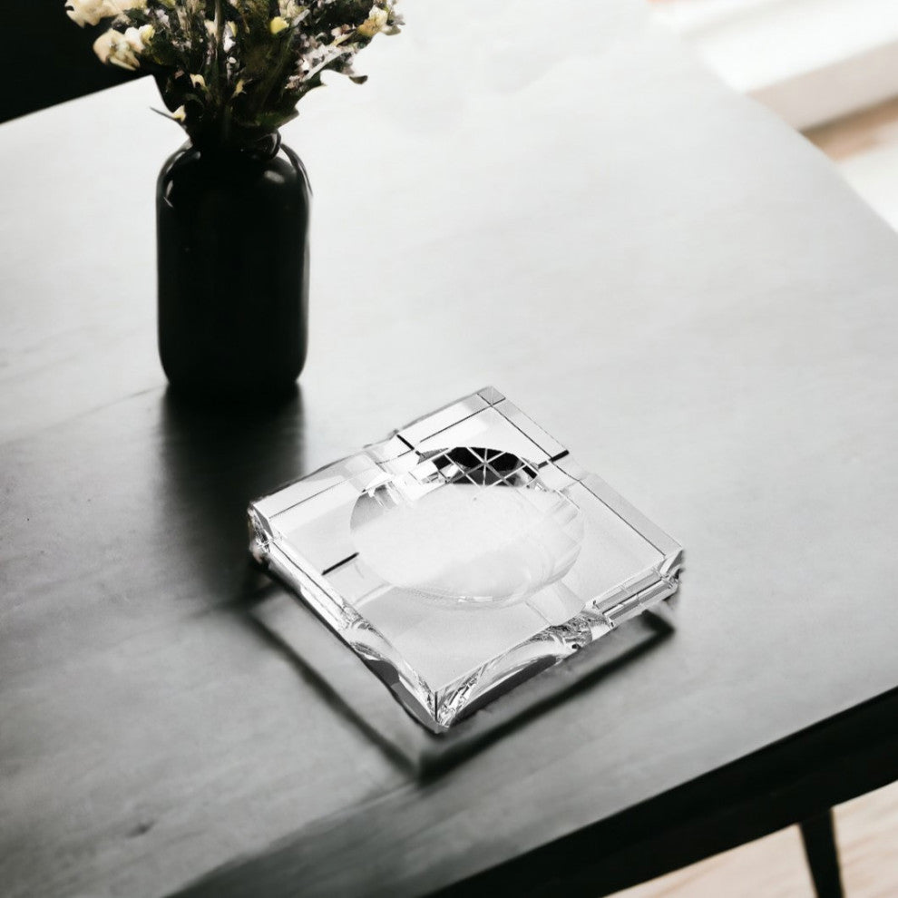 7" Clear Crystal Square Tabletop Cigar Ashtray