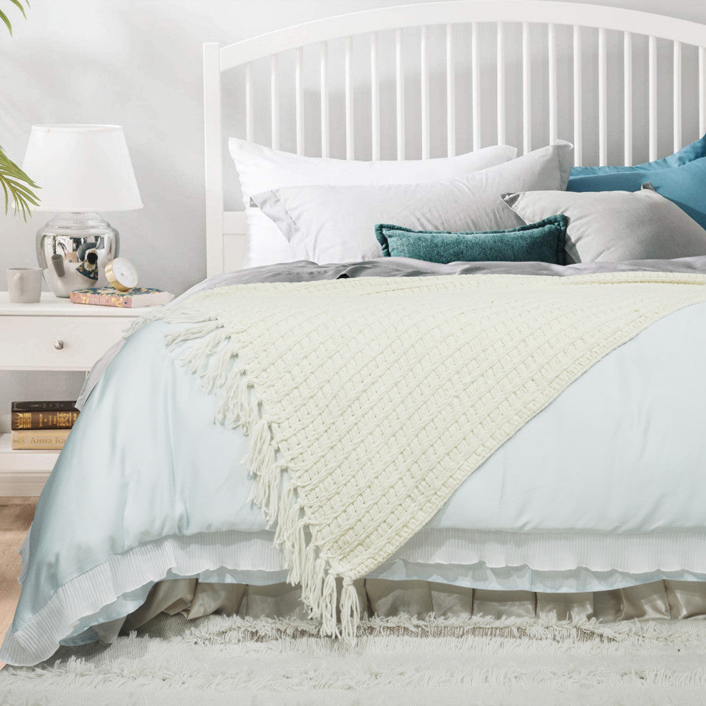 Space Yarn Knitted Throw, String Ivory, 60" X 80"