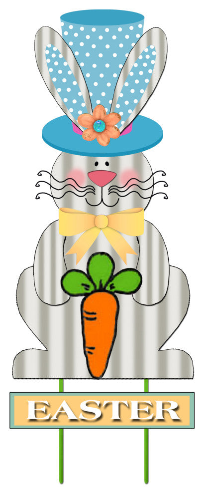 31.5" Welcome Easter Bunny Garden Stake, With Blue Hat