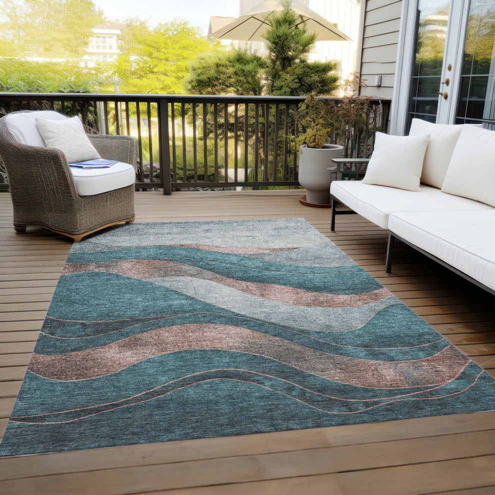 Machine Washable Indoor/Outdoor Chantille ACN1892 Teal 2'6" x 3'10" Rug