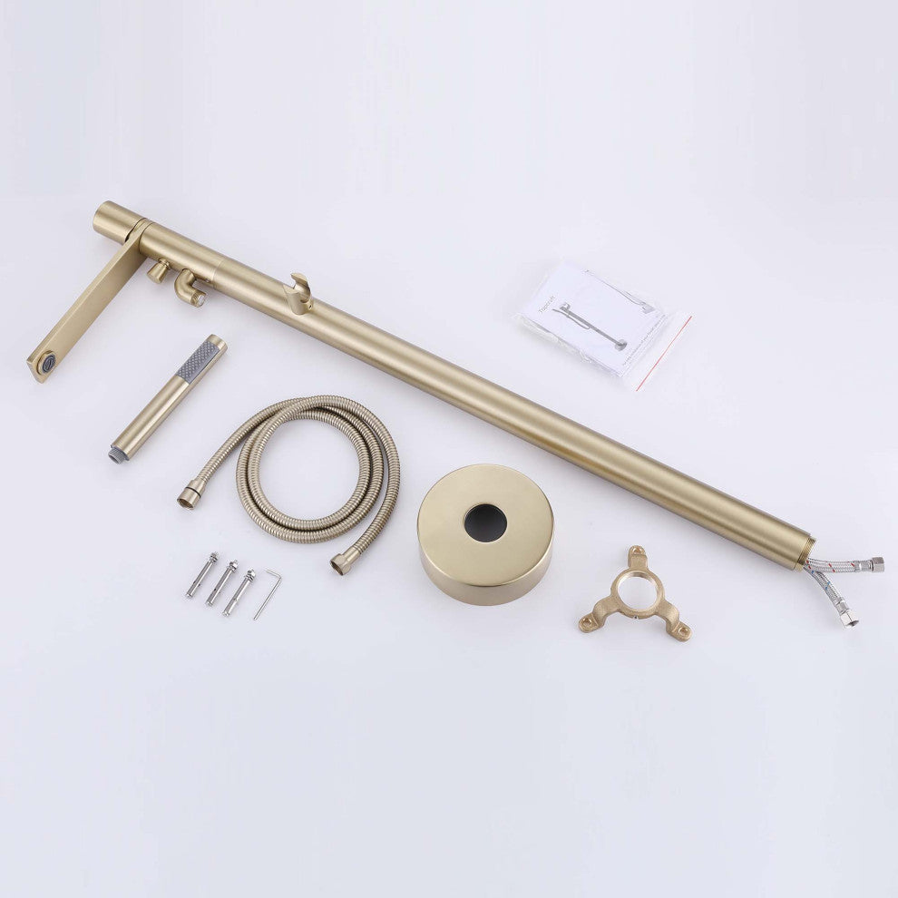 Floor Mounted Tub Spout With Handshower, Brushed Gold