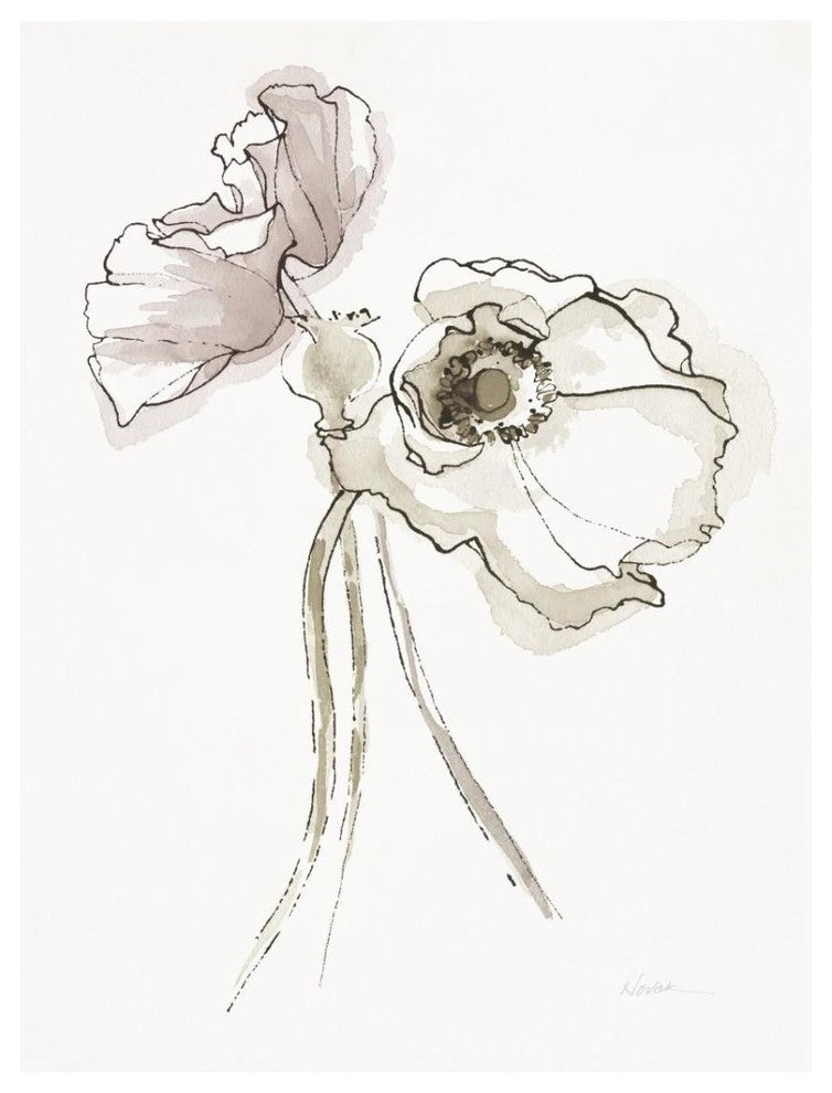 "Three Somniferums Poppies Neutral II" Paper Print by Shirley Novak, 26"x34"