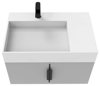 CastelloUSA Amazon 30" Left Wall Mounted Bathroom Vanity Set, Gray, White Top, Black Handles