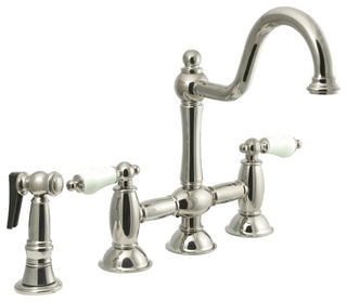 Vintage Bridge Kitchen Faucet with Brass Side Sprayer & Dual Handles, Nickel