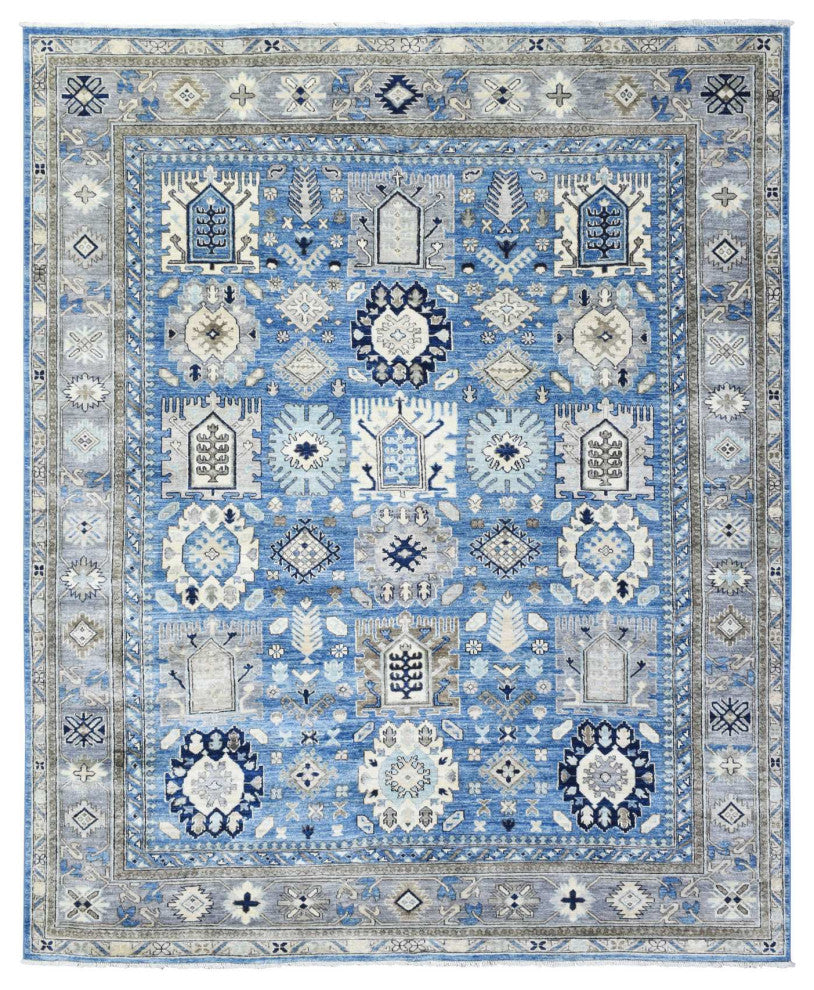 Light Blue, Organic Wool Hand Knotted, Afghan Ersari Oriental Rug, 8'1"x9'9"