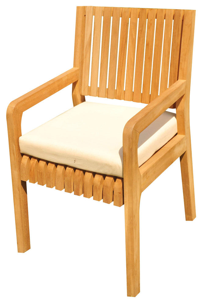 3-Piece Outdoor Patio Teak Dining Set: 18" Giva Side Table, 2 Maldives Arm Chair