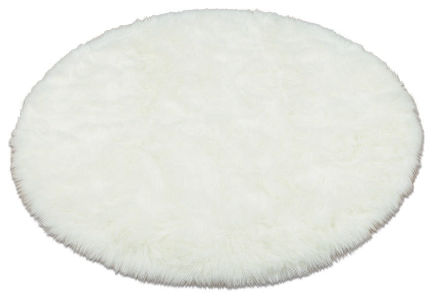 Snowy White Polar Bear Faux Fur Round Rug, Sheepskin Round