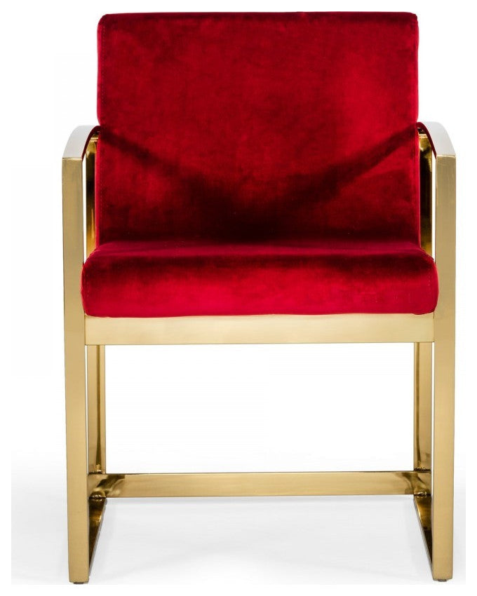 32" Lux Red Velvet and Gold Armchair