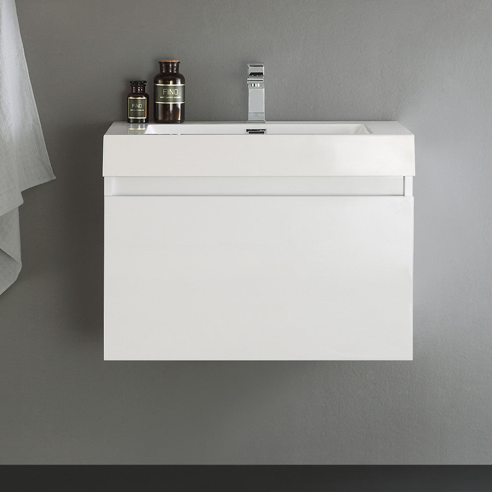 Fresca Mezzo 30" White Wall Hung Cabinet With Integrated Sink
