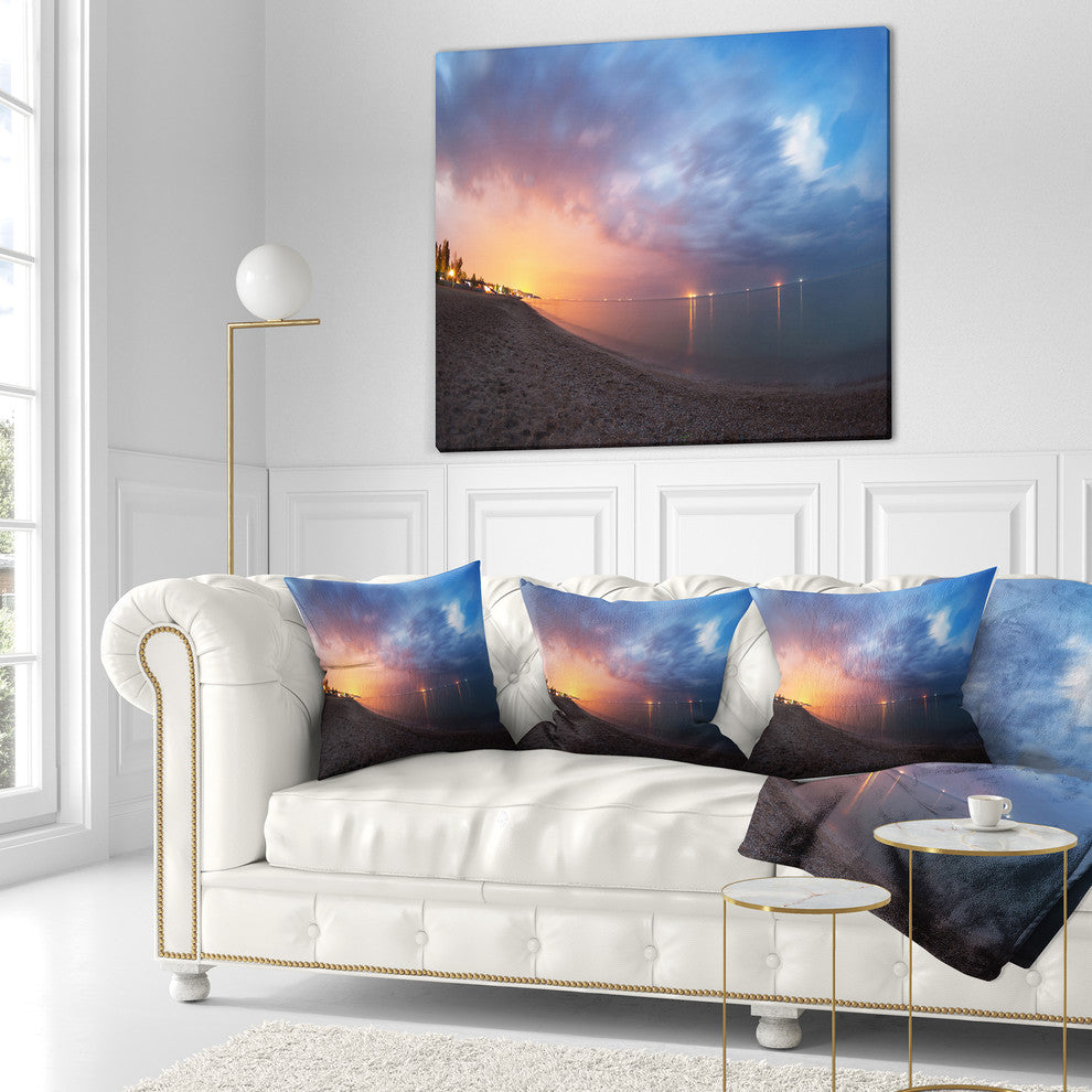 Summer Night with Blue Sky Skyline Photography Throw Pillow, 18"x18"