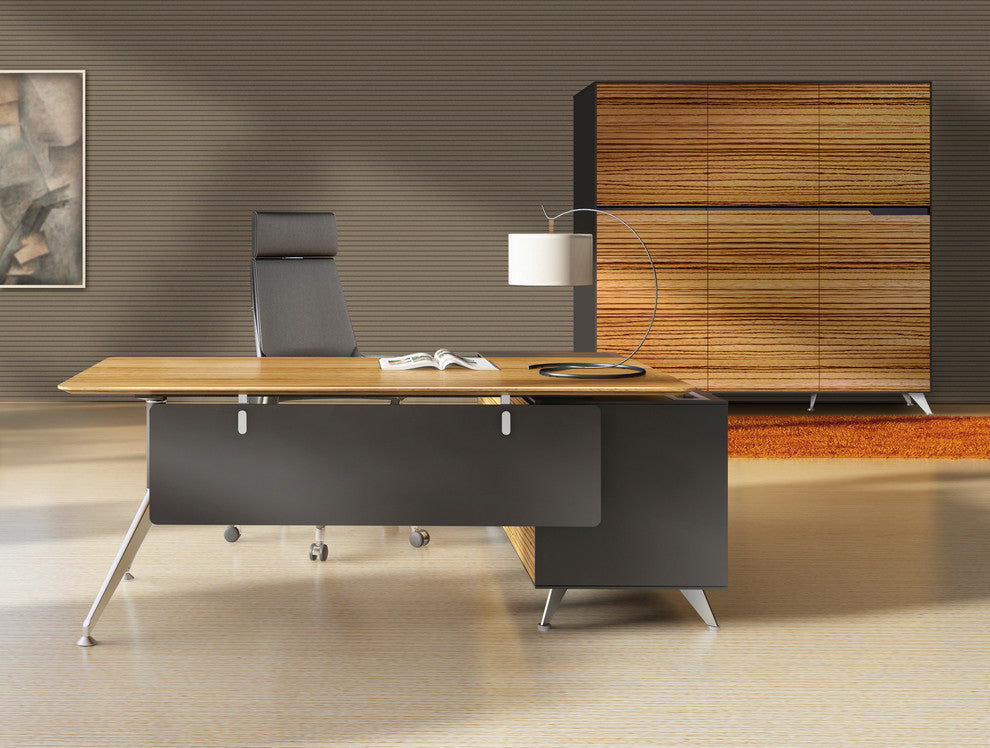 400 Collection Executive Desk with Left Filing and Storage Cabinet, Zebrano