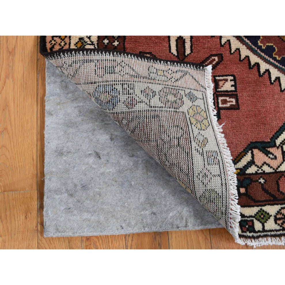 Red Vintage Persian Malayer Pure Wool Hand Knotted Wide Runner Rug 3'9" x 9'9"