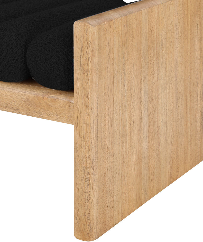 Waverly Boucle Fabric Upholstered Bench, Black, 32" Wide, Natural Finish