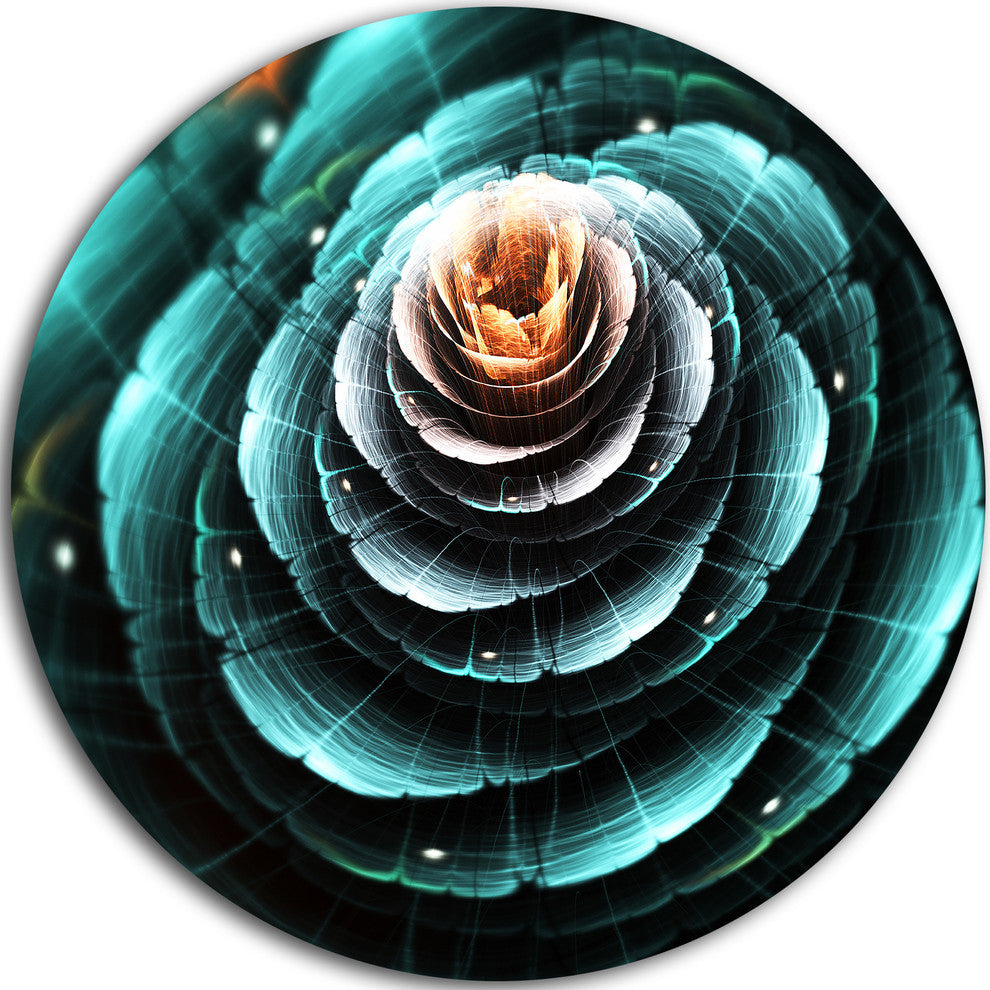 Fractal Flower Clear Turquoise Digital, Floral Disc Metal Wall Art, 23"