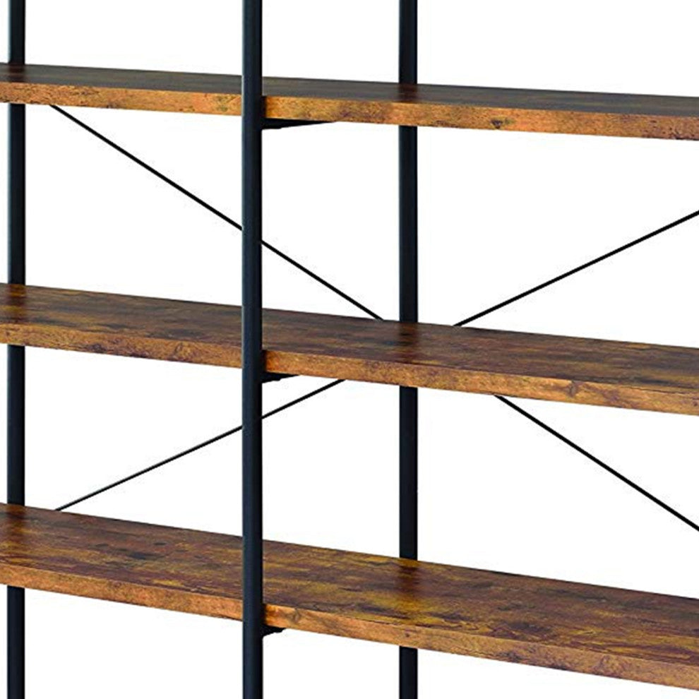 63" Industrial 4 Tier Bookshelf Particleboard Metal Frame, Brown