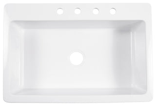 Jackson Crisp White Fireclay 33" Single Bowl Drop-In Kitchen Sink with 4 Holes