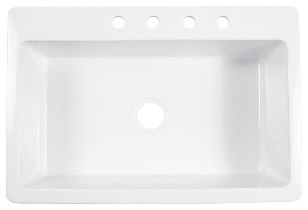 Jackson Crisp White Fireclay 33" Single Bowl Drop-In Kitchen Sink with 4 Holes
