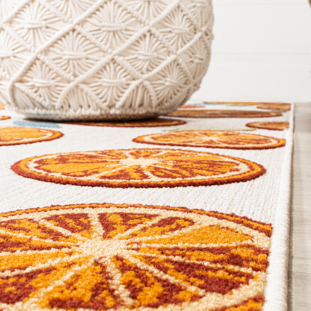 Aranciata Citrus Slice High-Low Indoor/Outdoor Area Rug, Orange/Cream, 4 X 6