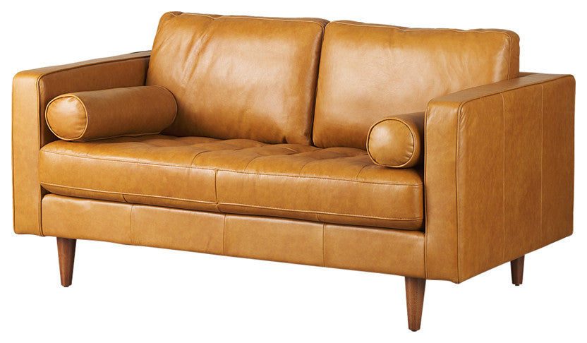 Svend 65Lx38Wx34H Tan Leather Love Seat Sofa