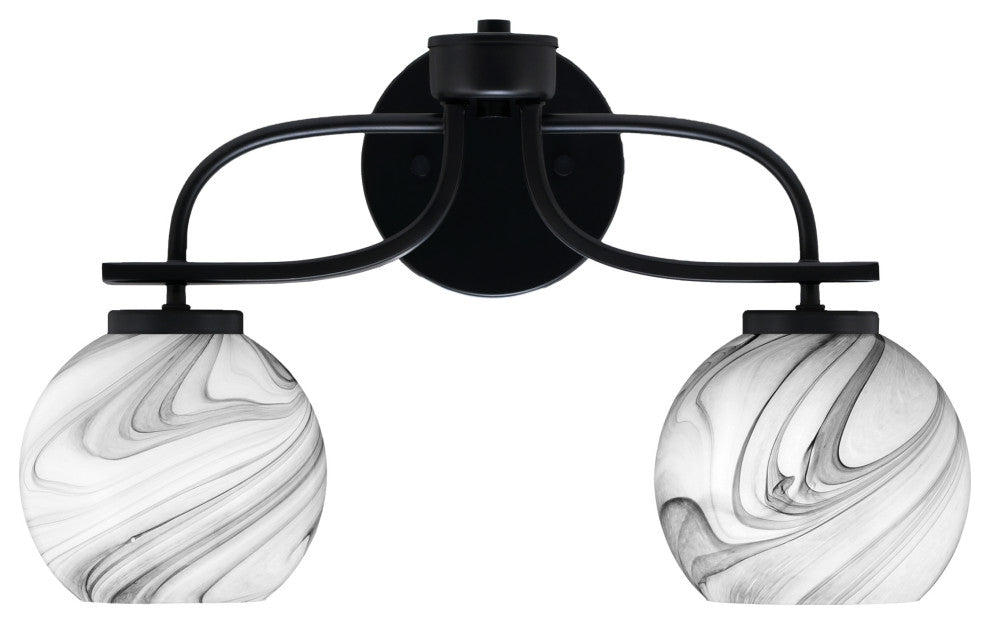 Cavella 2 Light Bath Bar In Matte Black Finish, 5.75" Onyx Swirl Glass