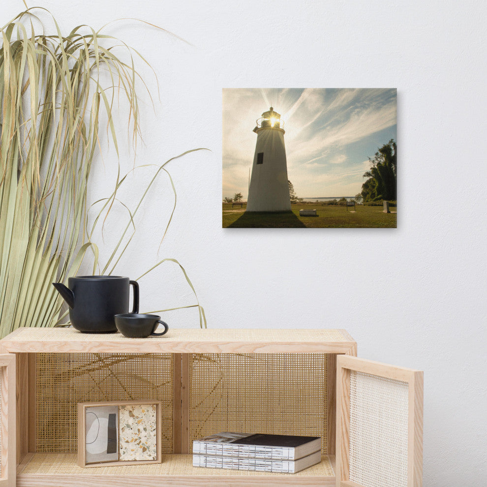 Turkey Point Lighthouse with Sun Flare Horizontal Canvas Prints, 16" X 20"