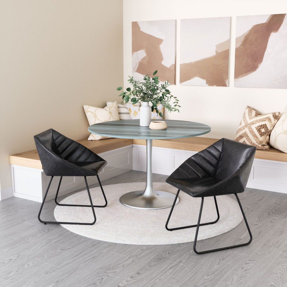Dining Chair, Set of 2, Faux Vinyl Leather, Steel, Black, Kitchen Cafe Bistro