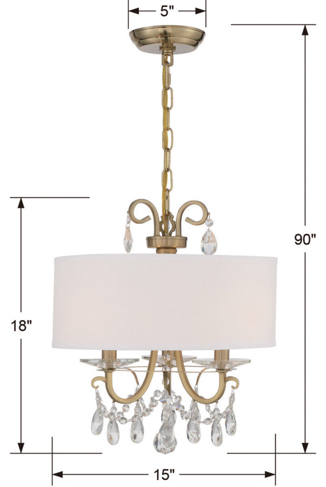 Crystorama 6623-VG-CL-MWP, 3-Light Chandelier, Vibrant Gold